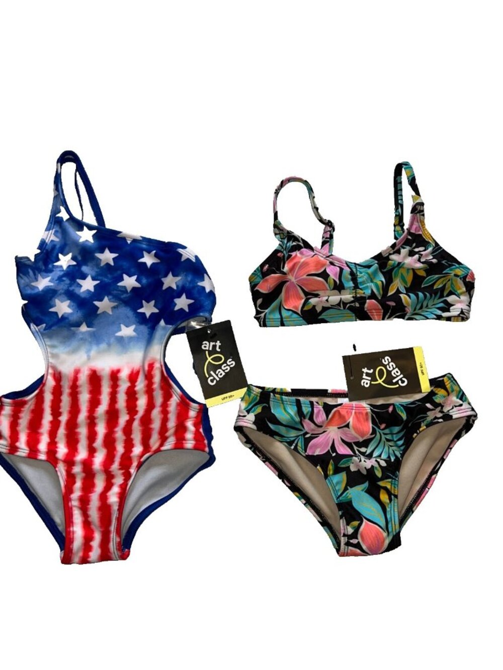 Girls lot of 2 NEW Bathing Suits Size XS (4/5) 1Pc and 2 Pc Art Class American